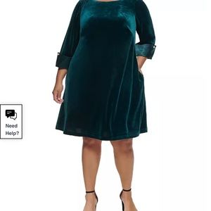 Satin-Cuff Velvet Dress